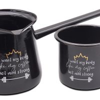 Set of coffee pot and cup "I want my body like my coffee"