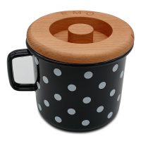Doza za shranjevanje z lesenim pokrovom črna pike
